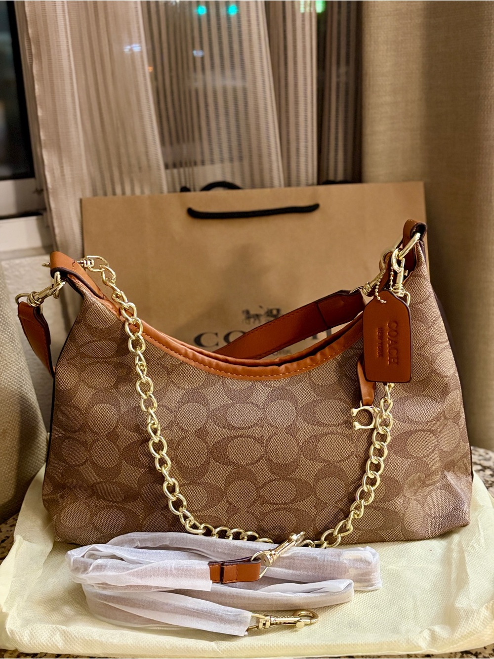 Coach Brown Signature Chain-Handle Shoulder Bag - Picture 6 of 6